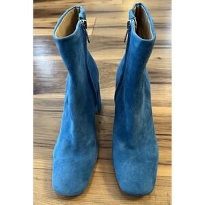 Sam Edelman Codie Teal Blue Suede Ankle Booties Block Heel Zip Women's 7